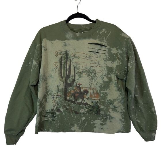 GINA tees Cactus and Cowboys Sweatshirt.  Western Style. Distressed Medium - Picture 1 of 16